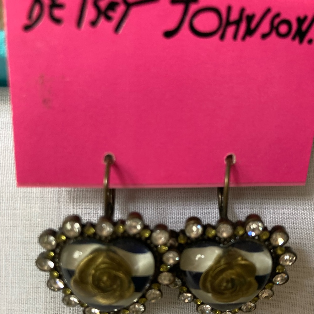 Betsey Johnson heart shaped earrings with inset stripes